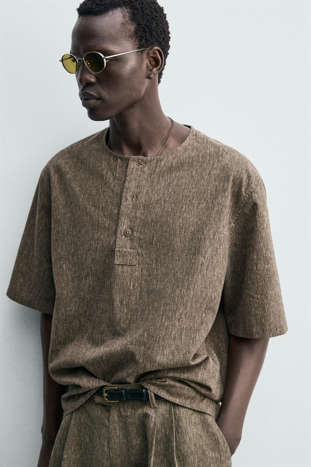 CAMISA POLO CON LINO / Khaki - Zara фото 5