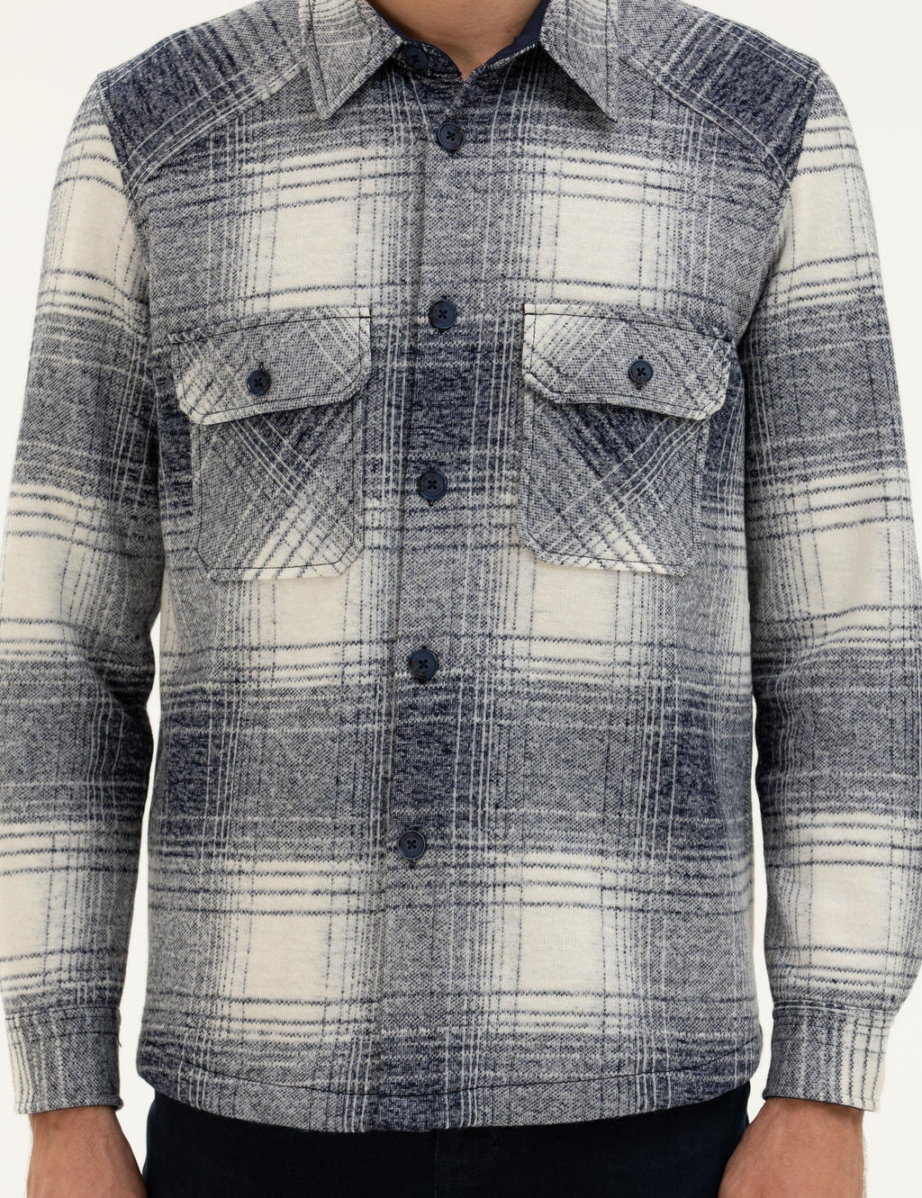 Темно-синяя рубашка-рубашка в клетку из смесовой шерсти - Cacharel фото 6