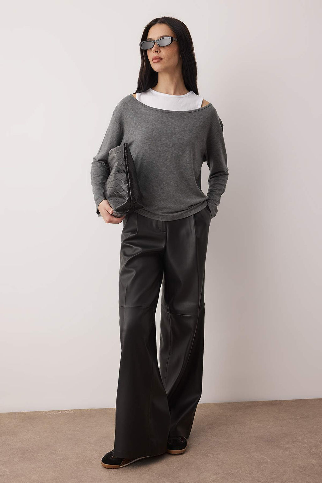 Gri Cift Katl? Regular/Normal Kal?p Orme Bluz TWOAW26BZ00332