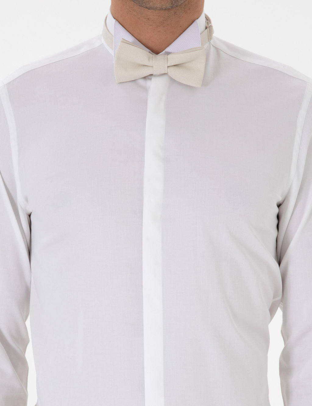 Beyaz Slim Fit Pamuk Kar___ml_ Ata Yaka Smokin G_mlek