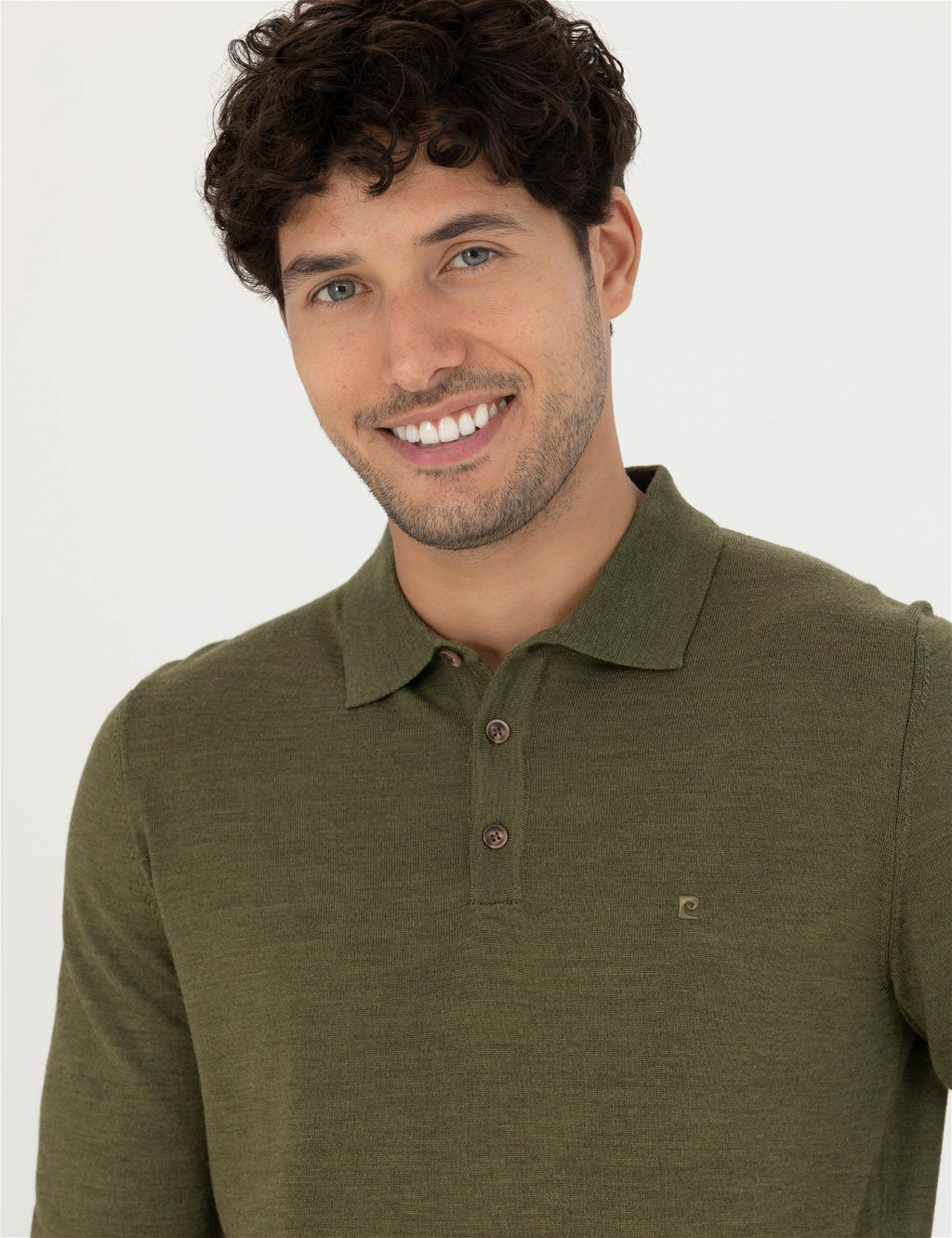 A__k Ye_il Regular Fit Polo Yaka Y_n Kar___ml_ Basic Triko Kazak