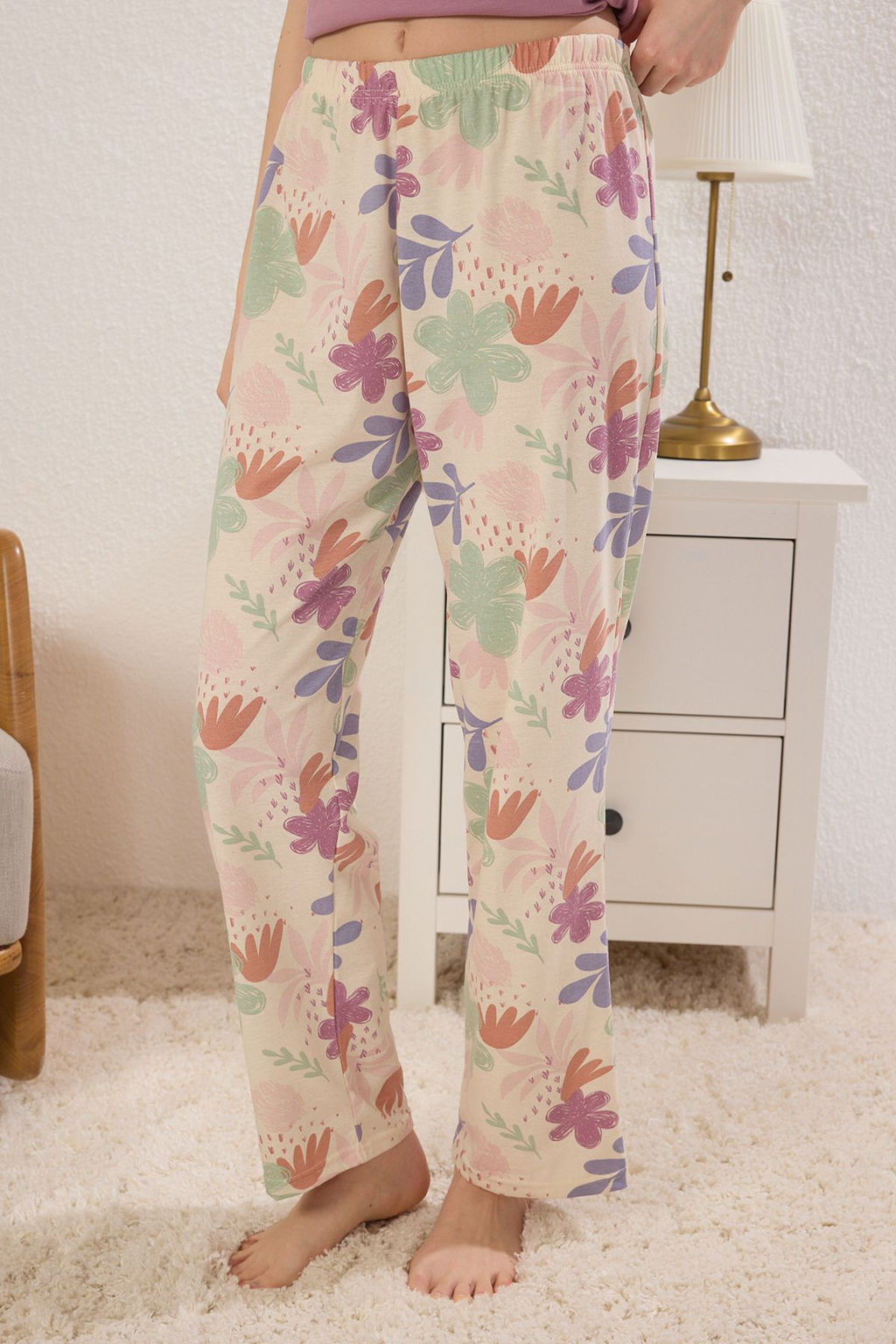 Trendyolmilla Pembe %100 Pamuklu Cicekli Sloganl? Orme Pijama Tak?m? THMSS25PT00378  фото 7