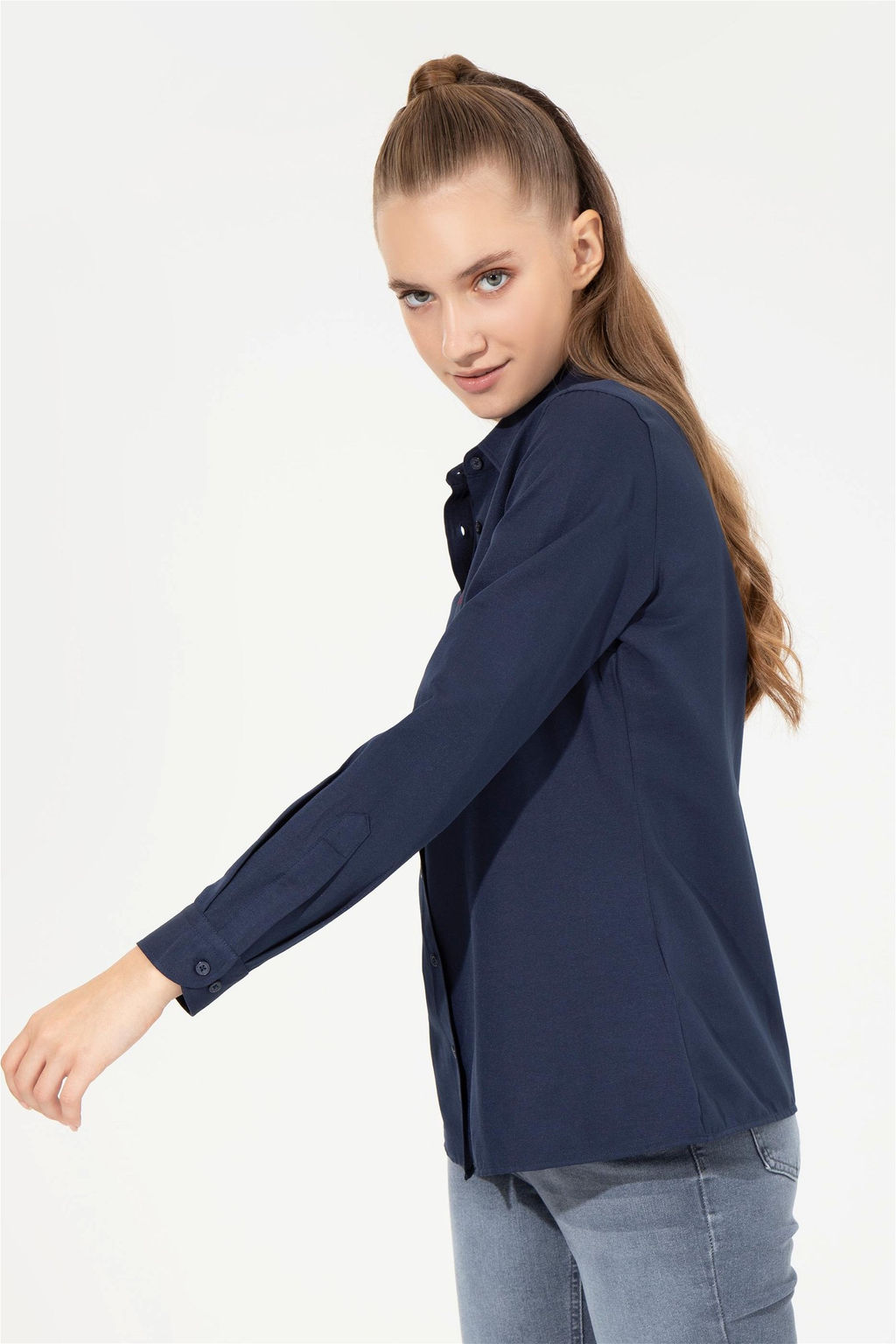 Женская темно-синяя рубашка с длинным рукавом, базовая - U.s. polo assn фото 9