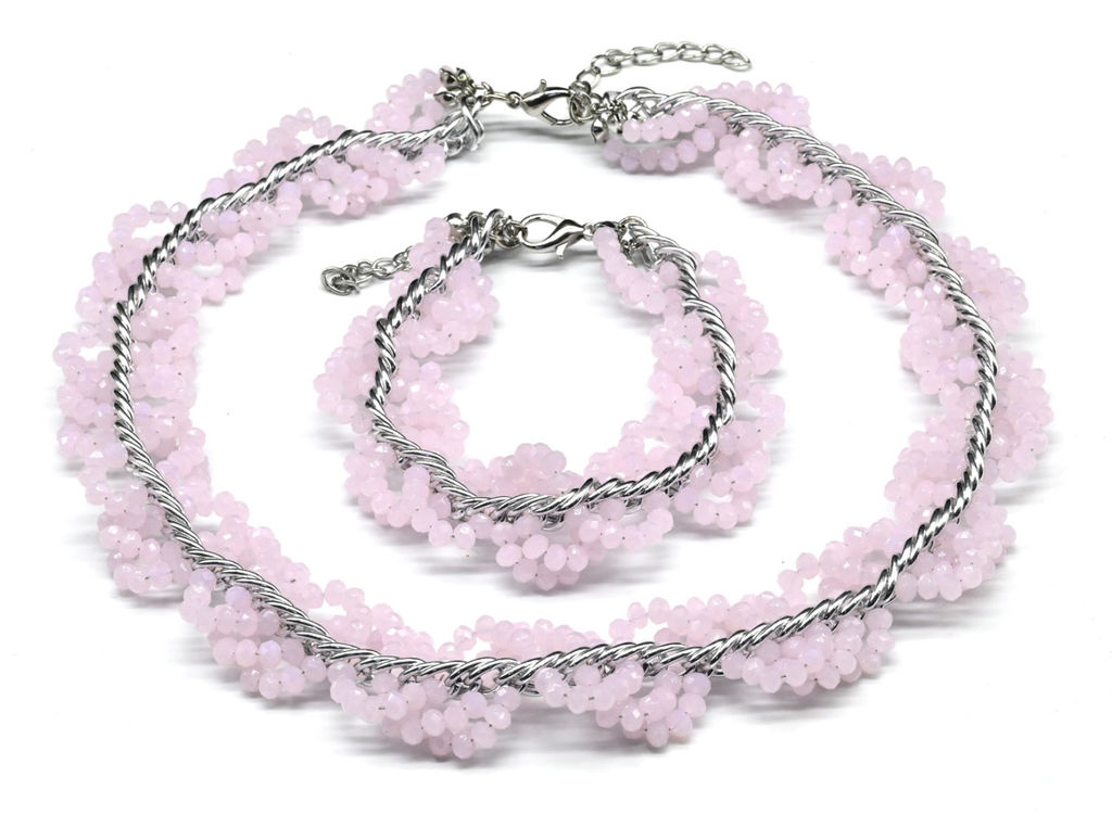 Колье и браслет из циркона с цепью цв.крем, 44см, 22см - Радуга камня фото 4