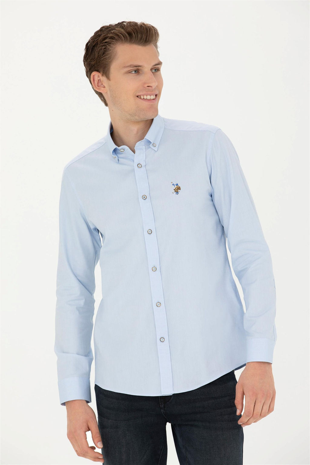 Мужская голубая базовая рубашка с длинным рукавом - U.s. polo assn фото 8
