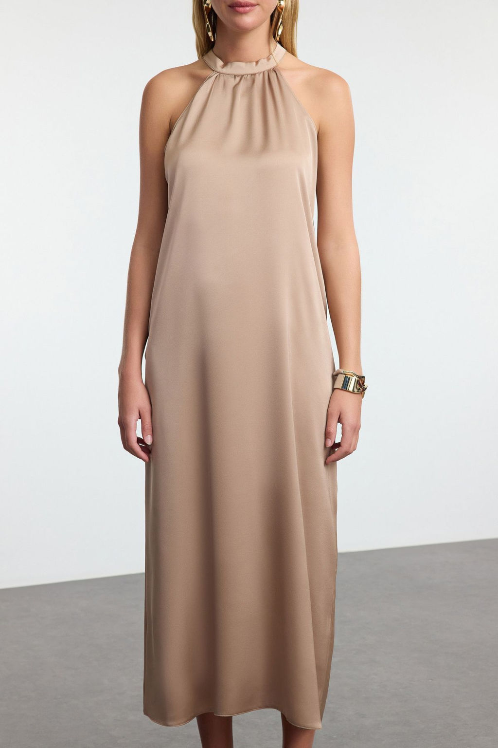 Tas A-Kesim Saten Dokuma Midi Elbise TPRAW25EL00149 - Trendyolmilla фото 4