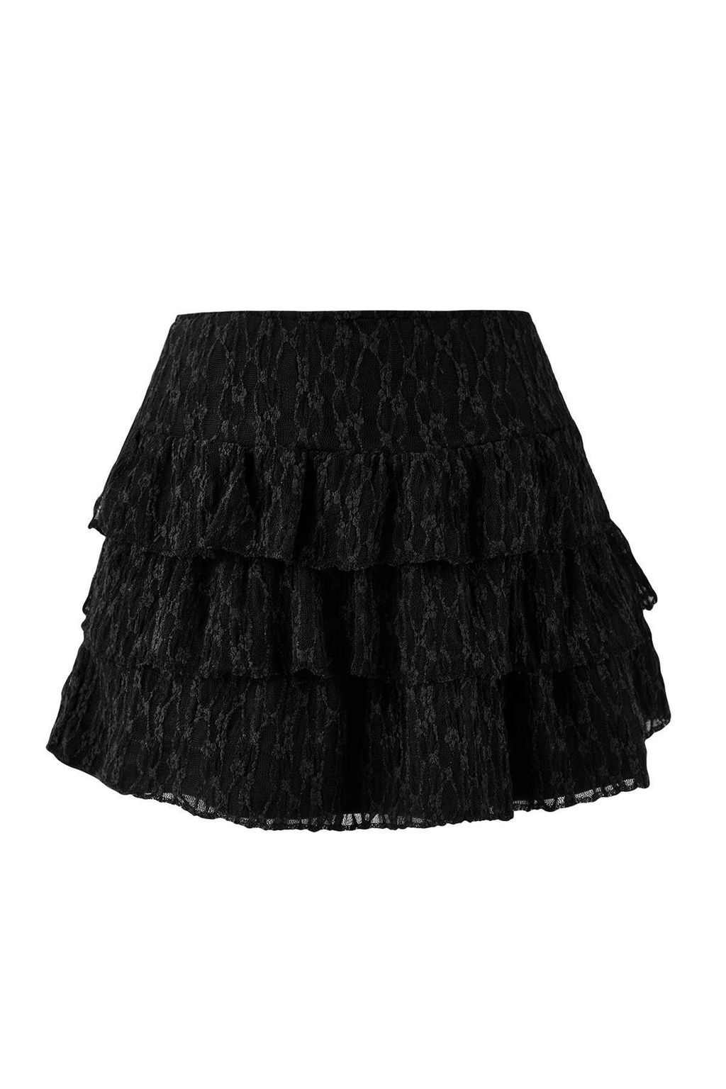 Siyah Duz Ekstra K?sa / Super Mini Orme Dantel Party Etek TPRAW26ET00015