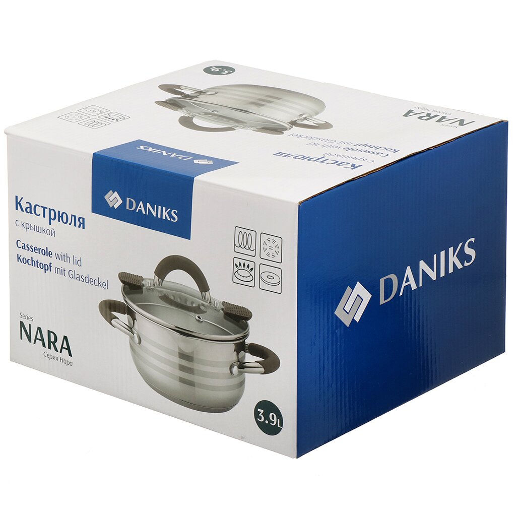 Кастрюля нержавеющая сталь, 3.9 л, с крышкой, крышка стекло, Daniks, Нара, GS-01413HY-20CA-2, серебр  фото 15
