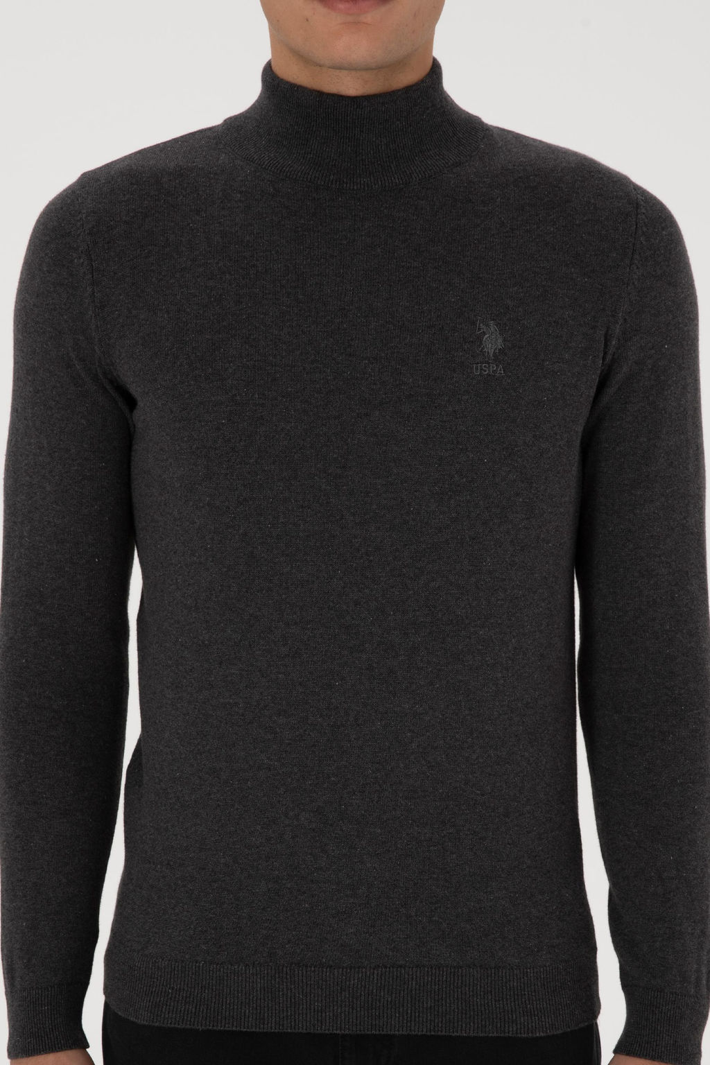 Erkek Slim Fit Yar_m Bo_azl_ Antrasit Melanj Basic Kazak - U.s. polo assn фото 6