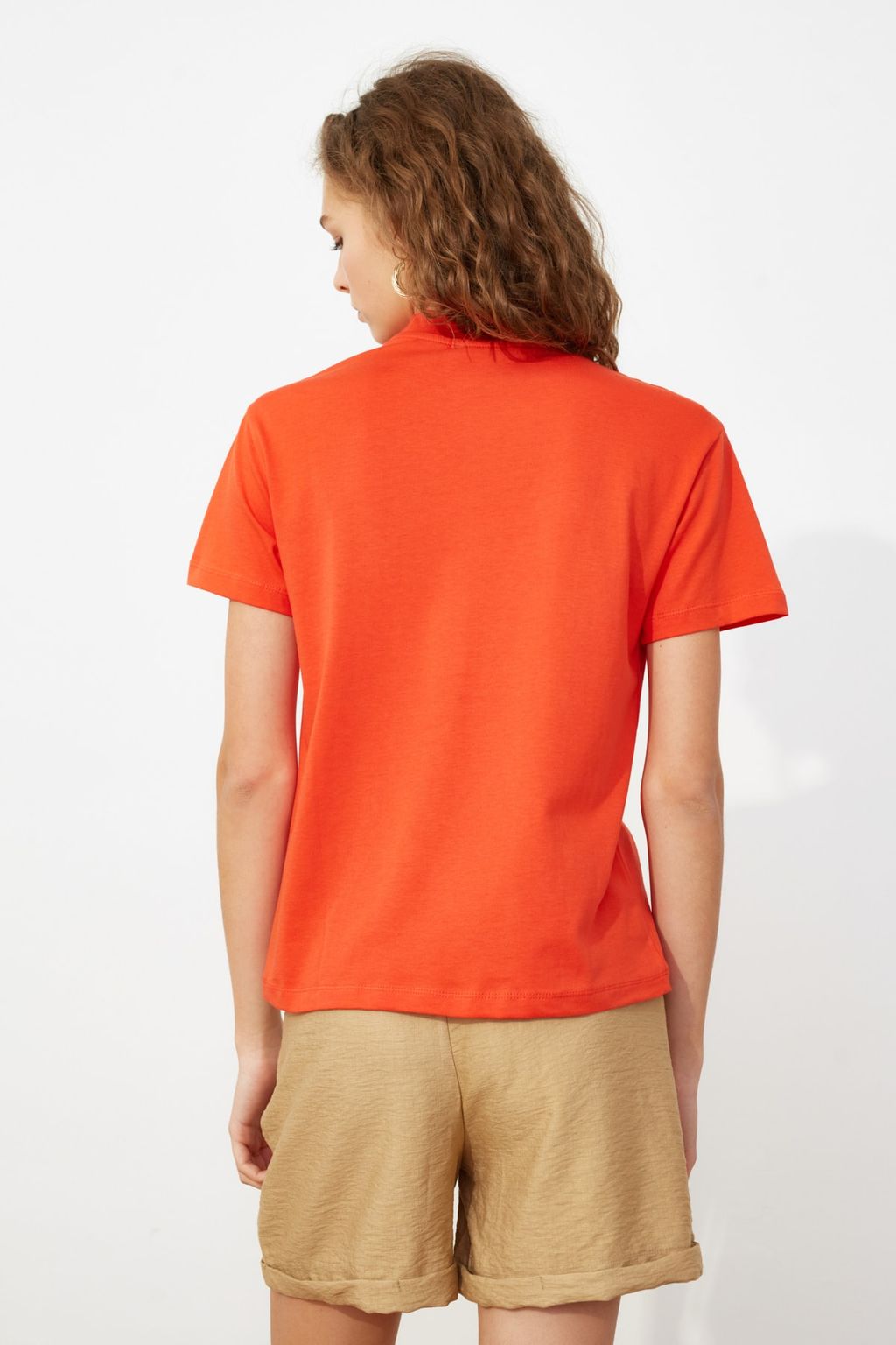 K?rm?z? %100 Pamuk Basic Regular/Normal Kal?p Dik Yaka Orme T-Shirt TWOAW20TS0096