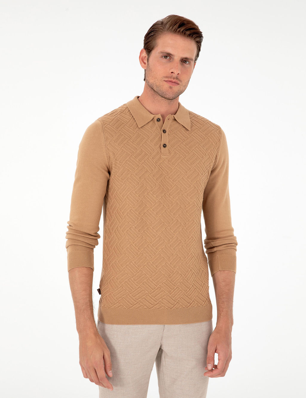 Koyu Camel Slim Fit D__meli Polo Yaka Triko Kazak - Pierre cardin фото 3