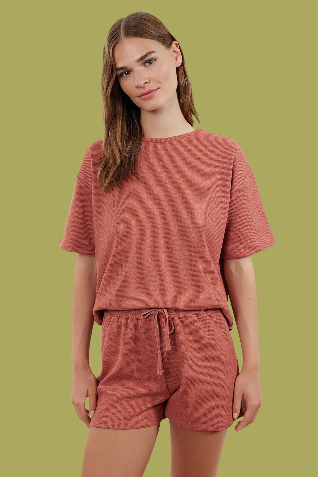 Trendyolmilla Siyah Waffle Kumas Sortlu Orme Pijama Tak?m? THMSS22PT0524  фото 48