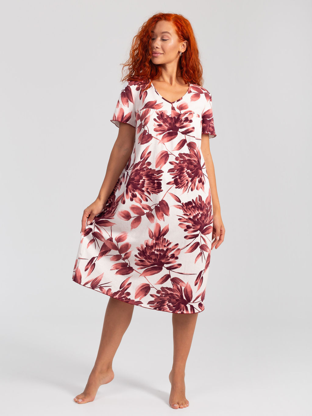 Ночная сорочка женская кулирка "КАРМЕЛИТА" БОРДО С ДЕФЕКТОМ