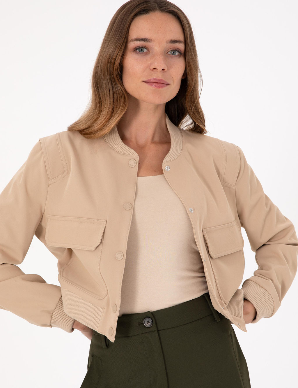 Bej Crop Top Ceket - Pierre cardin фото 3