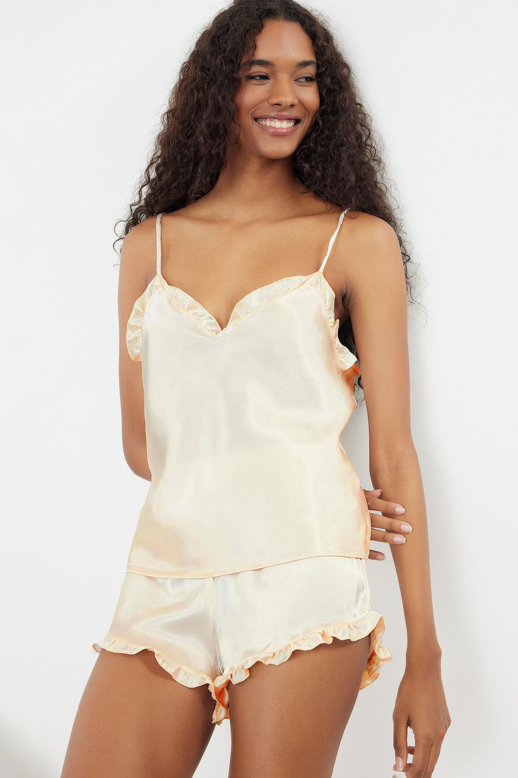 Trendyolmilla Lacivert F?rf?rl? Ip Ask?l? Saten Sortlu Dokuma Pijama Tak?m? THMSS22PT0274  фото 26