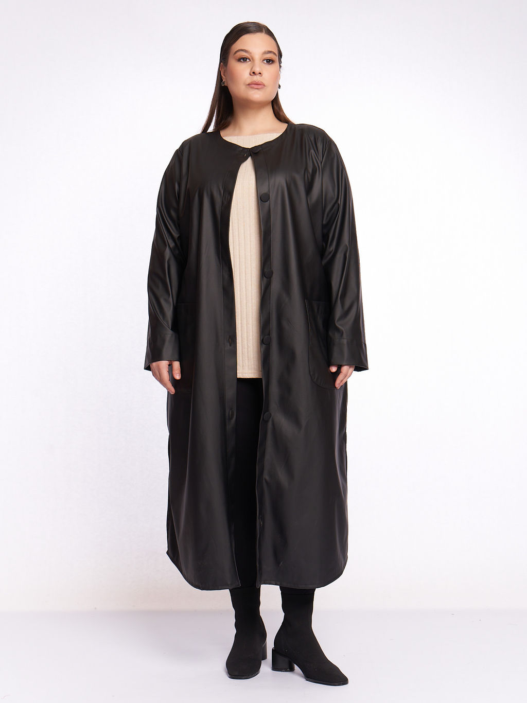 Кожаное пальто PL39309BLK01 - Артесса фото 10