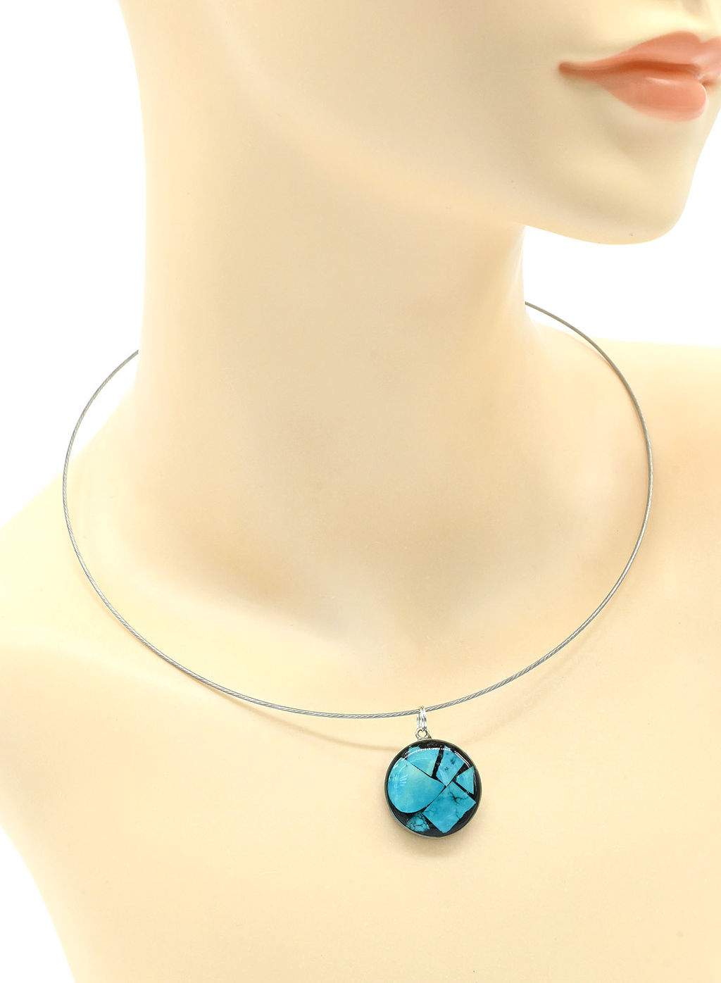 Кулон "Мозаика" на чокере из бирюзы (имитация) 22мм.