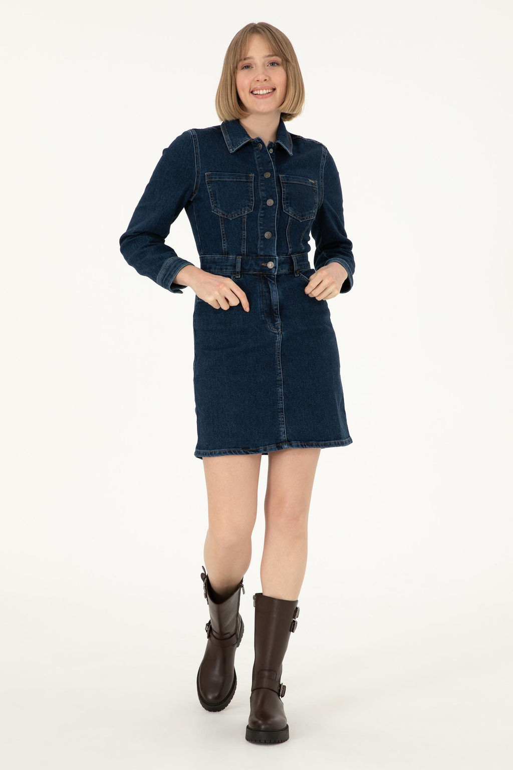Kad_n Mavi Mini Boy Jean Elbise