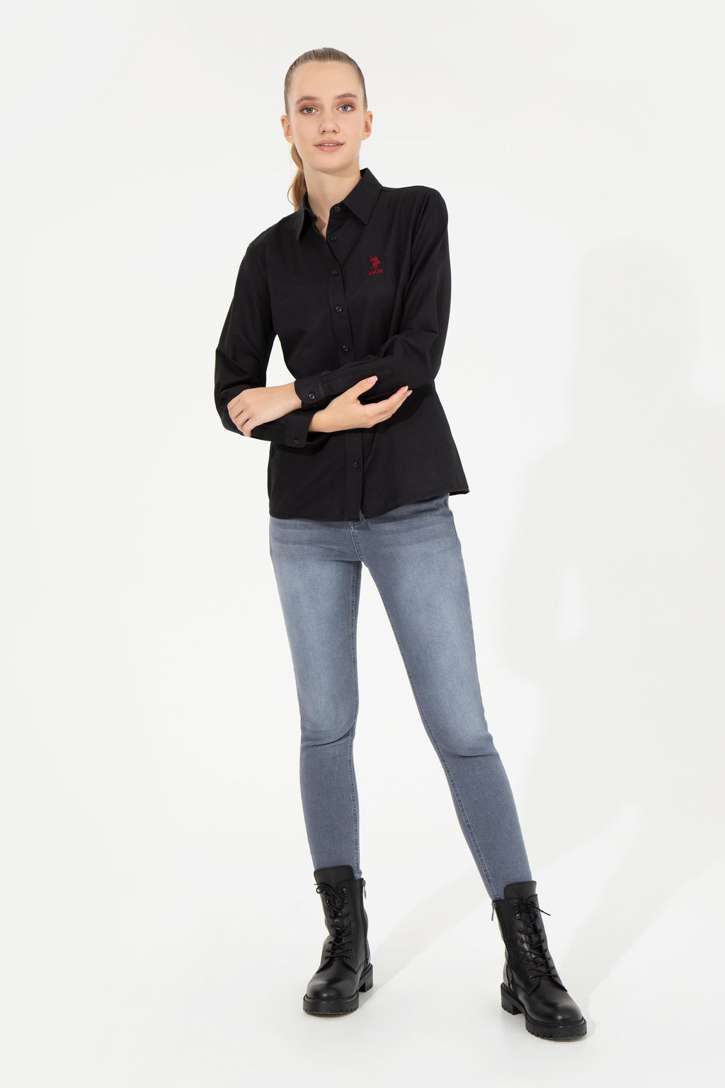 Женская черная рубашка с длинным рукавом Basic - U.s. polo assn фото 10