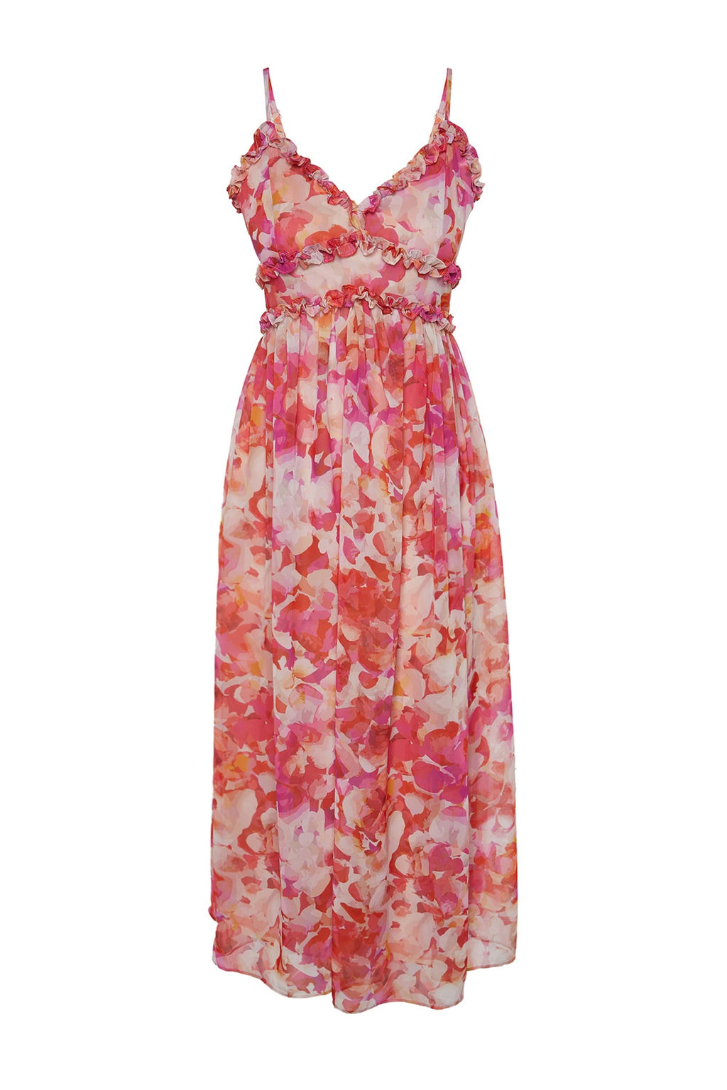 TRENDYOLMILLA Ekru Cicek Desenli A-Kesim F?rf?r Detayl? Astarl? Sifon Maxi Dokuma Elbise TWOSS23EL02013 фото 14