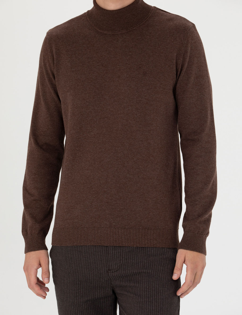 Kahverengi Slim Fit Bal_k__ Yaka Basic Triko Kazak