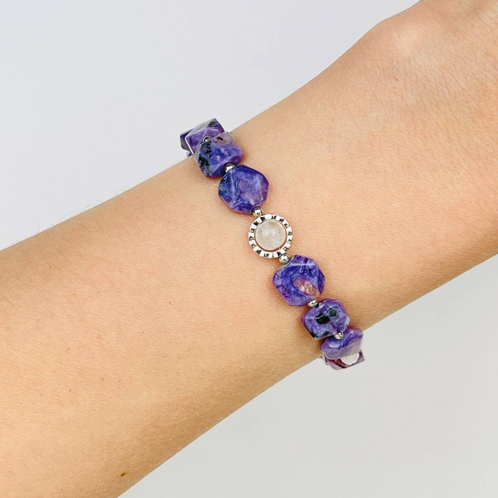 Браслет из Чароита и Лунного камня - Радуга самоцветов фото 2