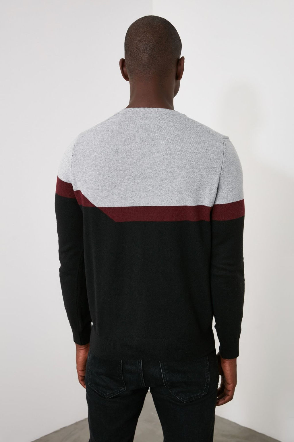 Trendyolmilla Man Gri Slim Dar Kesim Bisiklet Yaka Renk Bloklu Triko Kazak TMNAW21KZ1793  фото 9