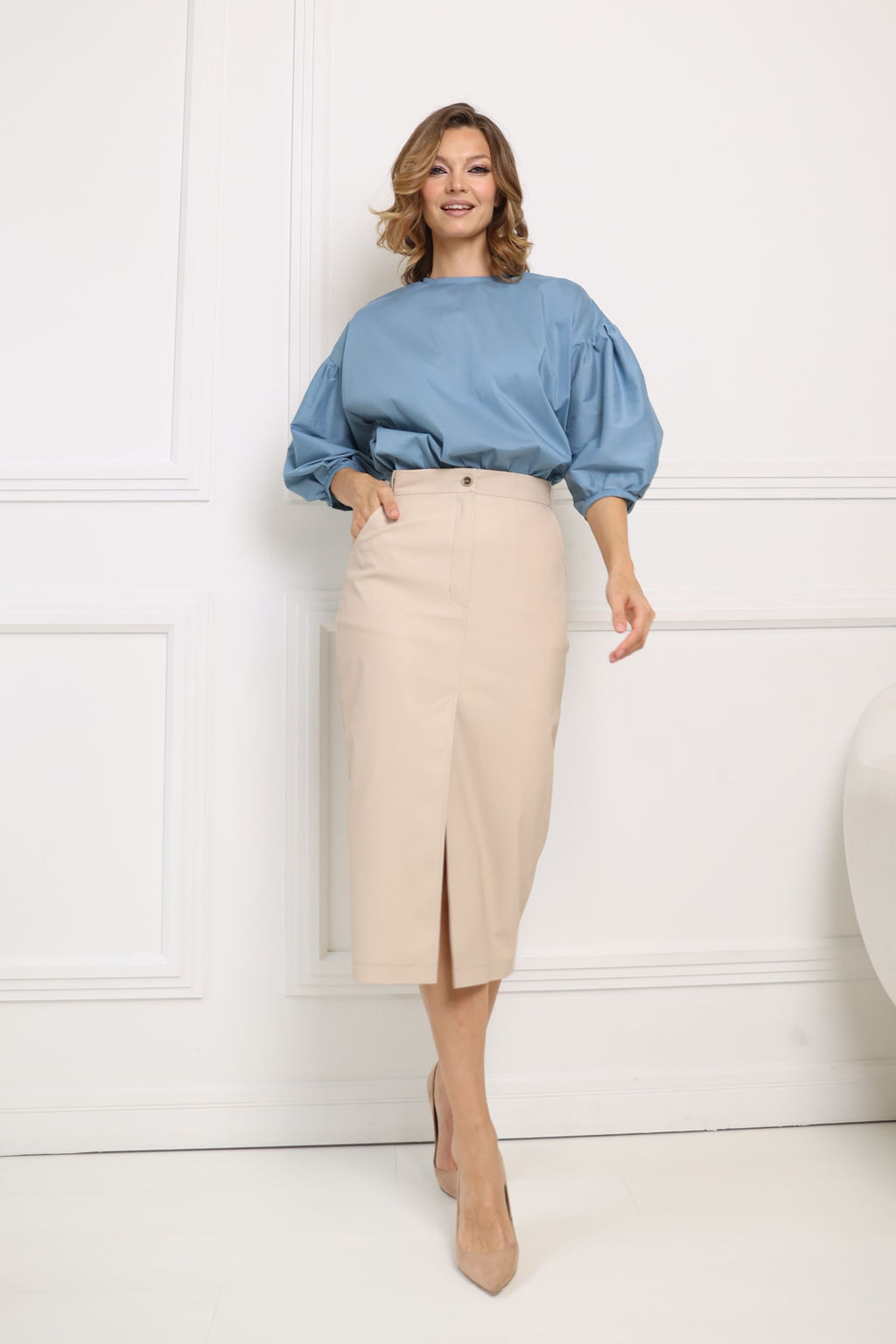 Юбка прямая из экокожи с разрезом по переду - Looklikecat фото 2