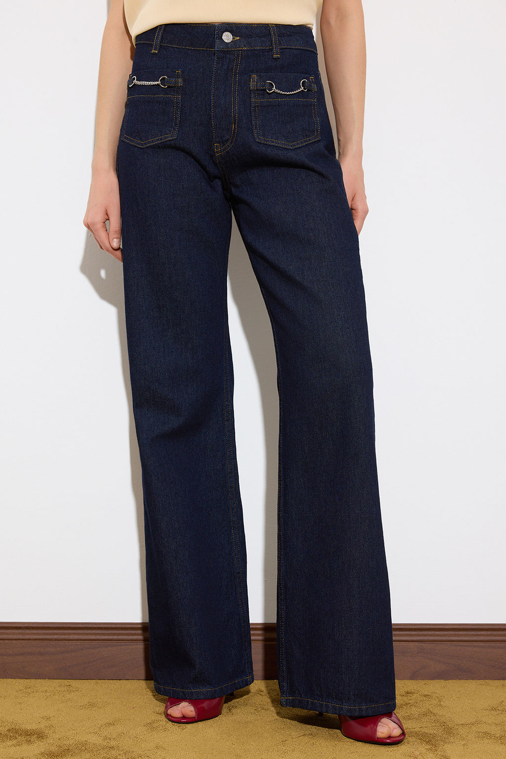 Koyu Mavi Cep Detayl? Yuksek Bel Wide Leg Jeans TWOSS26JE00028 - Trendyolmilla фото 5