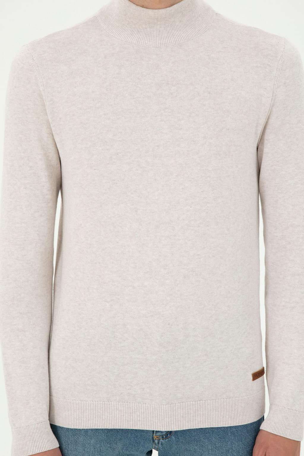 Erkek Slim Fit Yar_m Bal_k__ Yaka Ta_ Melanj Basic Kazak