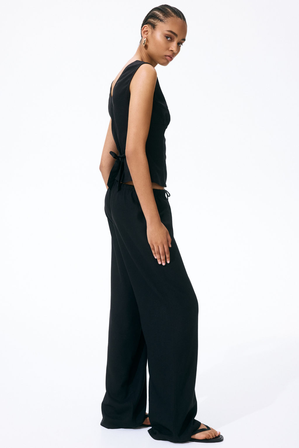 Pantal?n en mezcla de lino con cord?n de ajuste - H&m фото 6