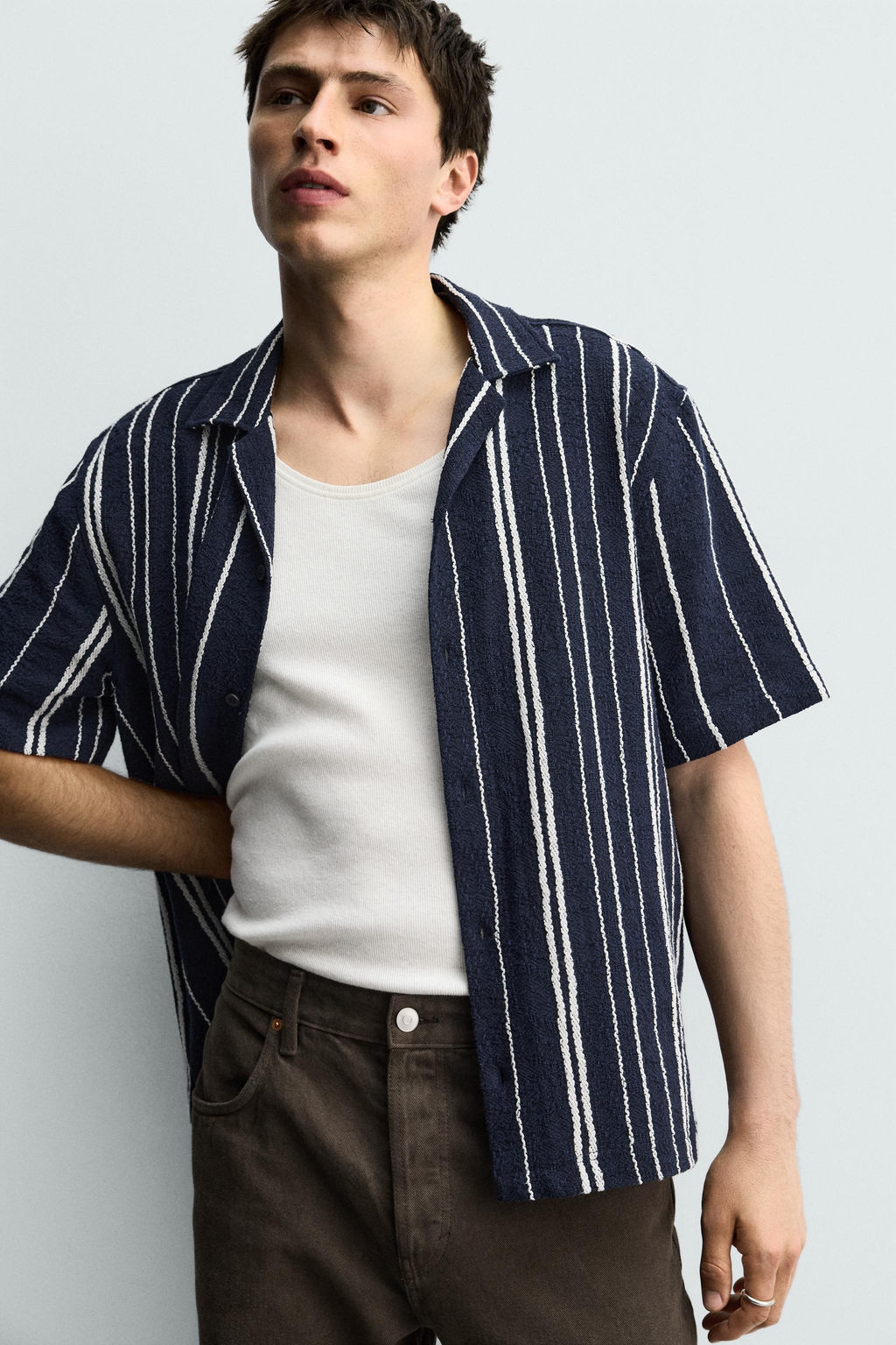 CAMISA REGULAR FIT JACQUARD RAYAS / Marino - Zara фото 7