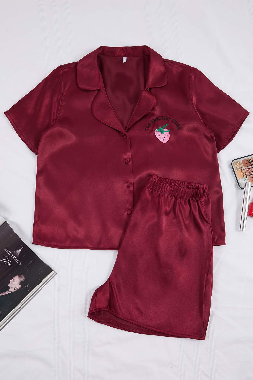 Trendyolmilla Siyah Cilek ve Slogan Nak?sl? Saten Sortlu Dokuma Pijama Tak?m? THMSS22PT0395  фото 28