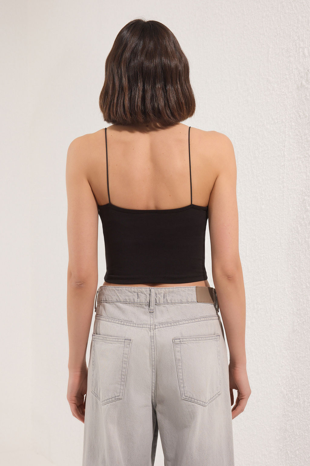 Siyah-Siyah 2li Paket Pamuklu Spagetti Ask?l? Crop Esnek Orme Atlet TWOSS21AL0196