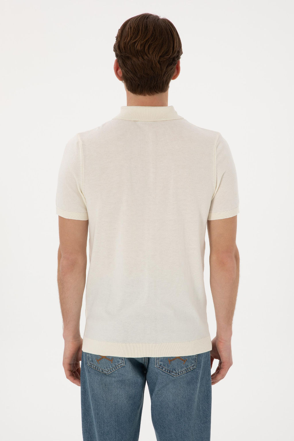 Erkek Slim Fit Polo Yaka Krem Ti__rt