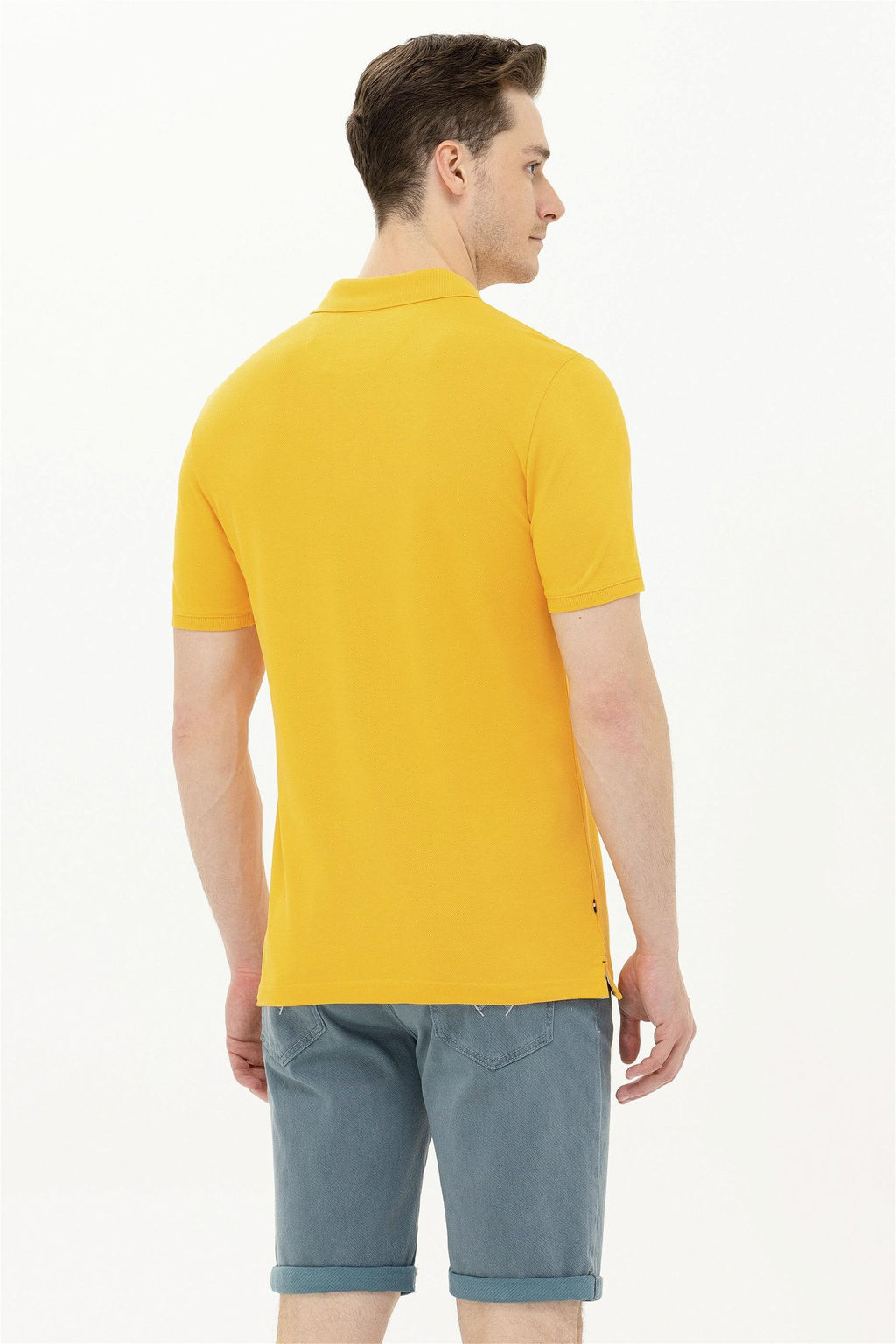 Мужская желтая базовая футболка с воротником поло - U.s. polo assn фото 12