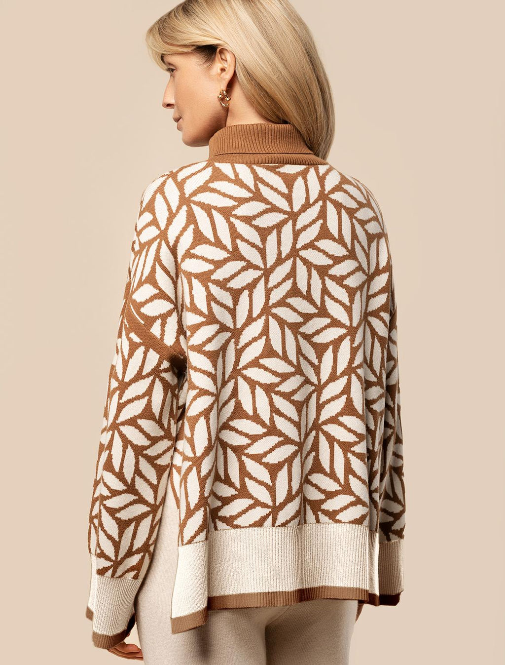 VILATTE / Свитер с боковыми разрезами двуслойной жаккардовой вязки с кашемиром  фото 4