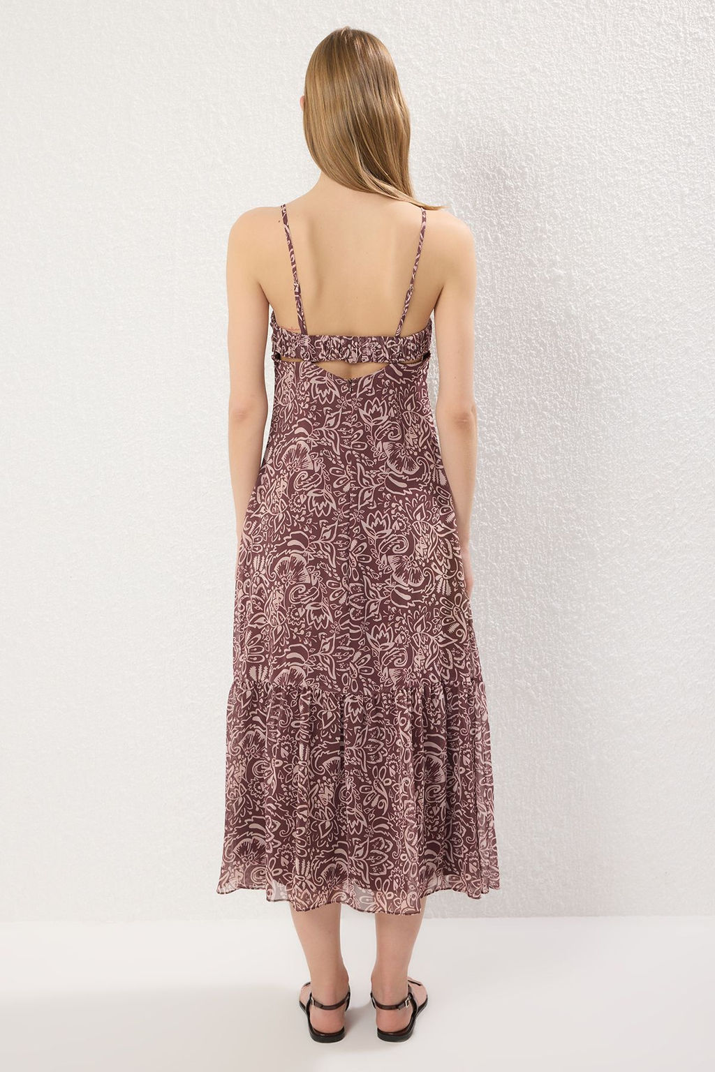 Trendyolmilla Pembe Etnik Desenli A Kesim Maxi Astarl? Sifon Dokuma Elbise TWOSS25EL00721 фото 4