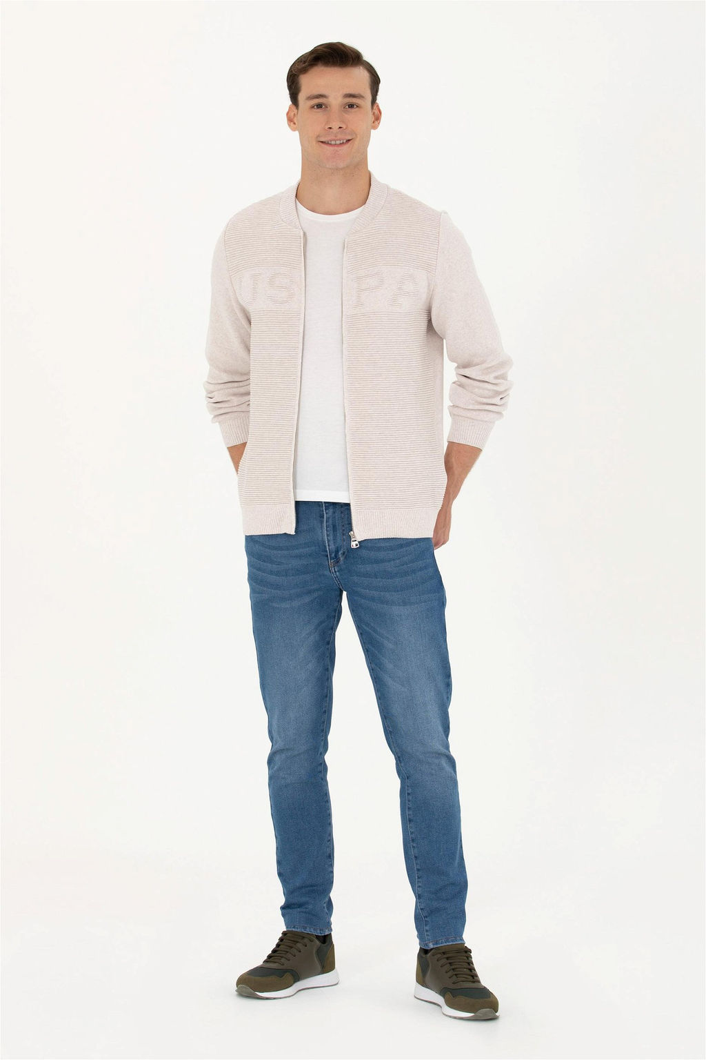 U. S. Polo Assn Мужской кардиган из меланжевого трикотажа с камнями - U.s. polo assn фото 11