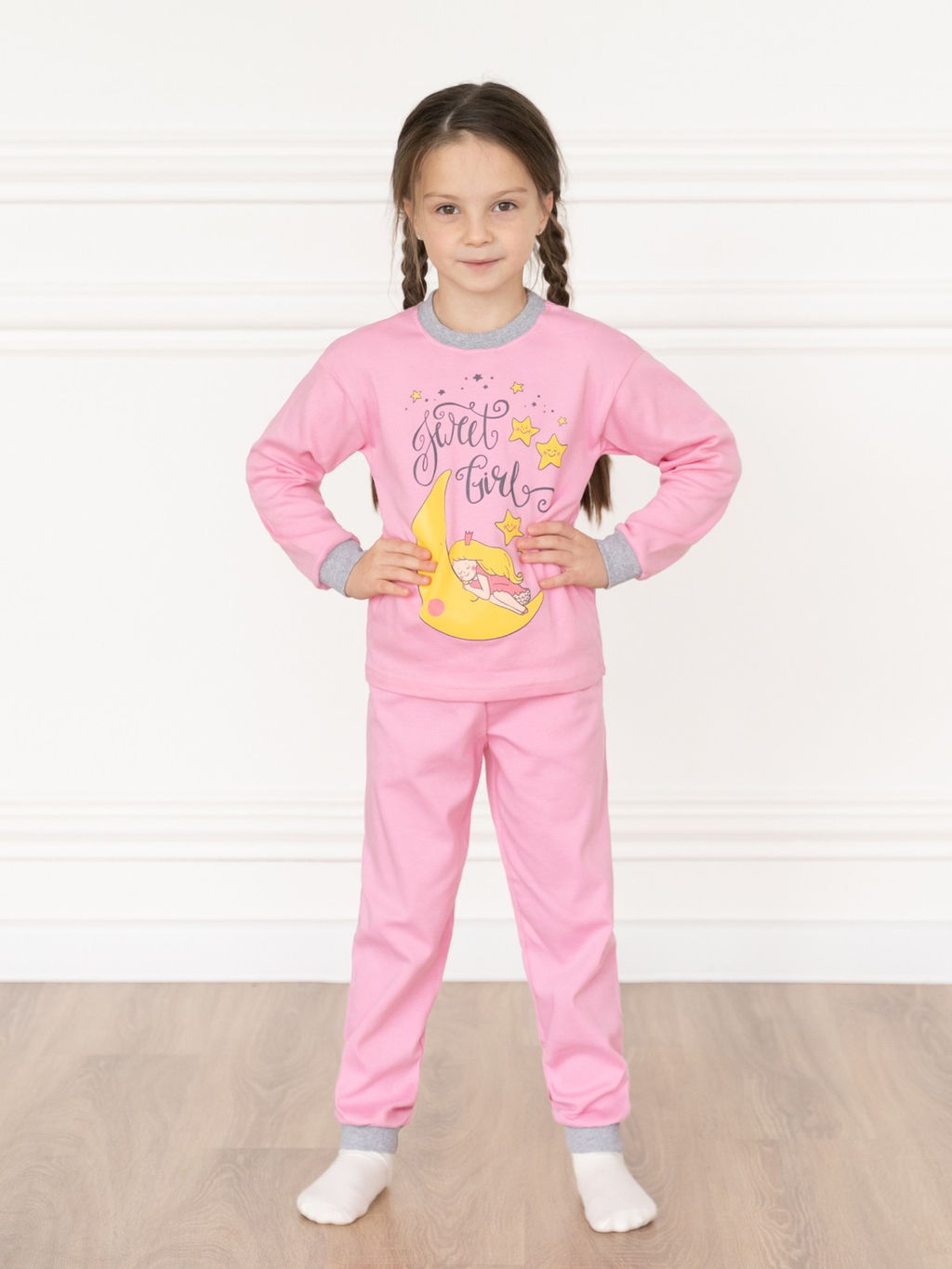 Пижама детская розовая принт девочка