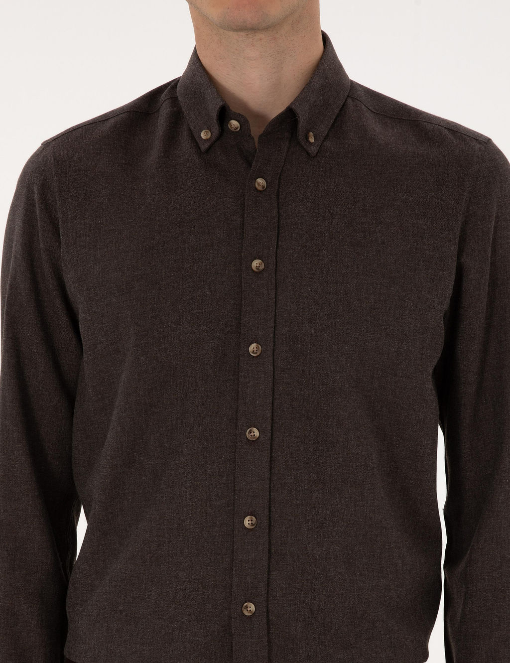 Kahverengi Flanel Dokulu Slim Fit Uzun Kollu G_mlek - Pierre cardin фото 6