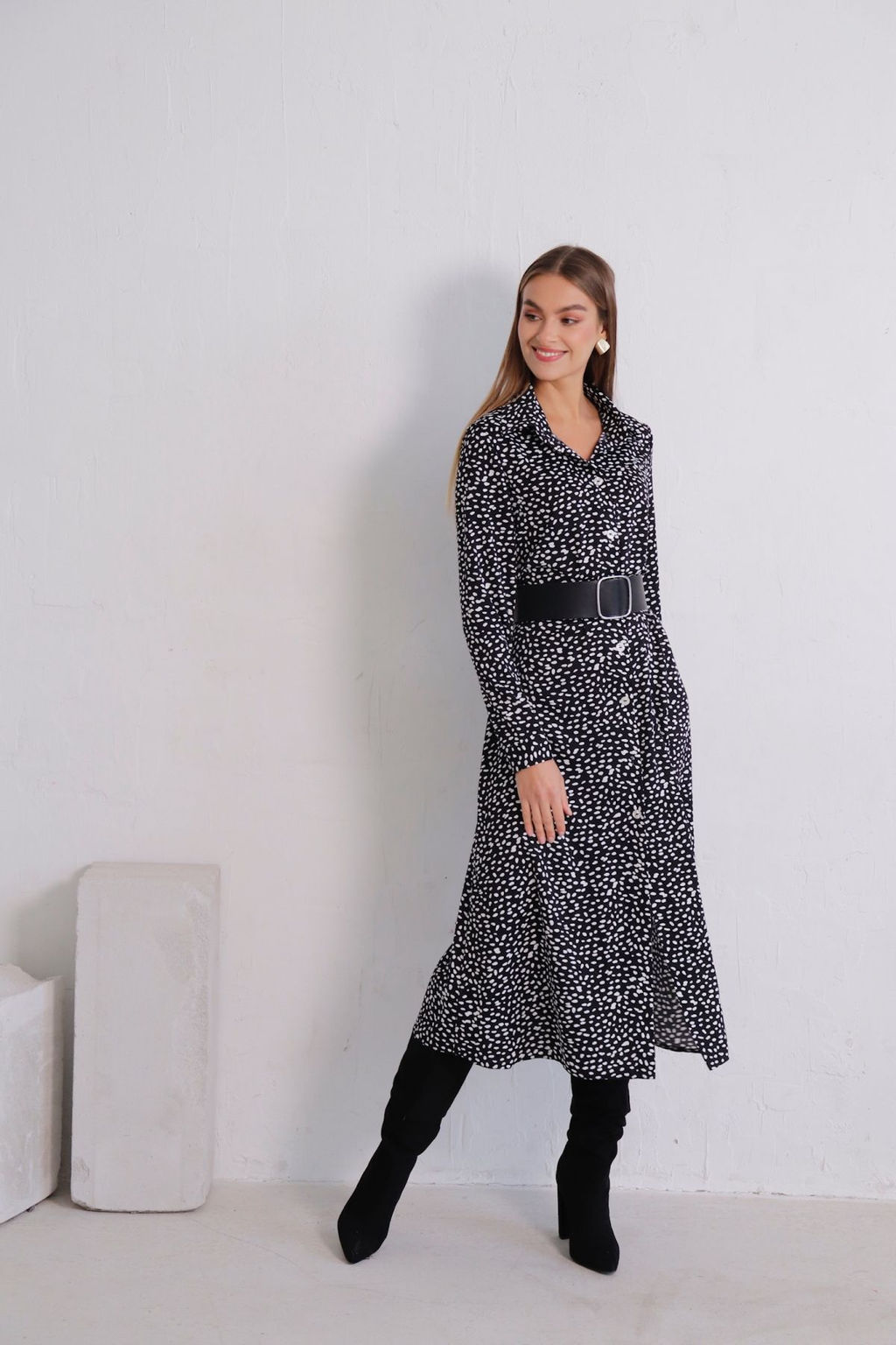 11614 Платье-рубашка удлинённое чёрно-белое - Martichelli фото 13