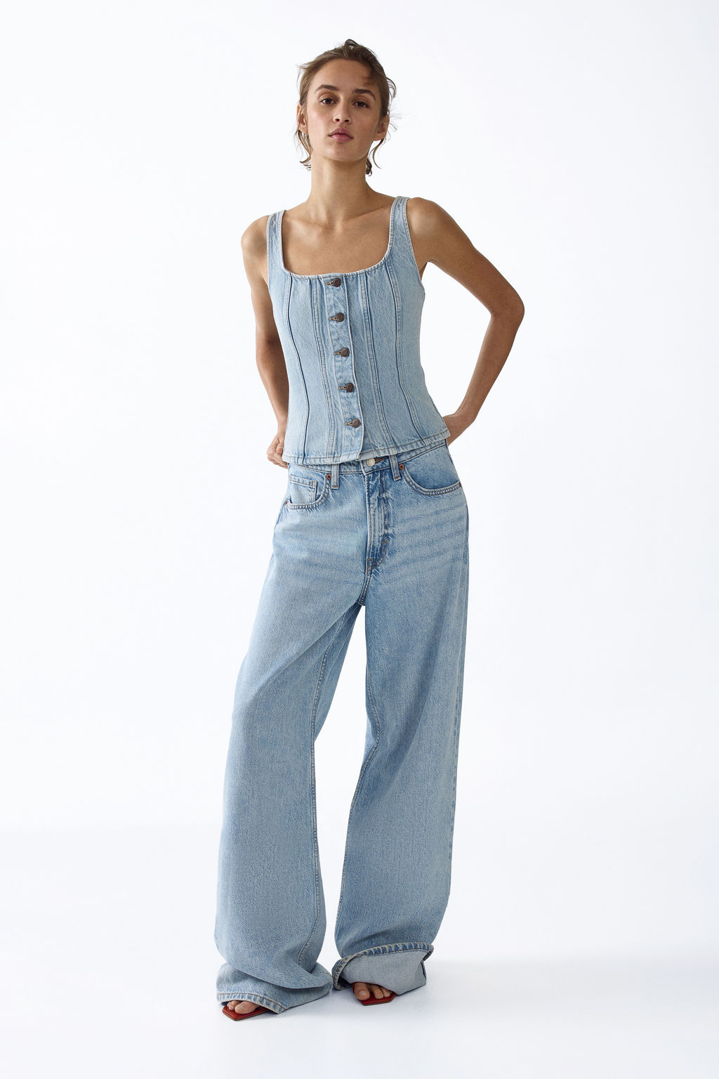 Top en denim con botonadura frontal - H&m фото 5