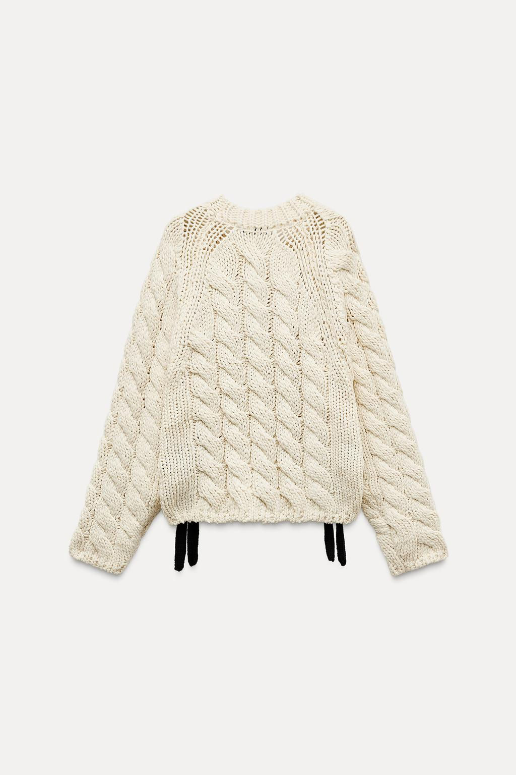 CABLE-KNIT SWEATER WITH SIDE STRIPES - Zara фото 7