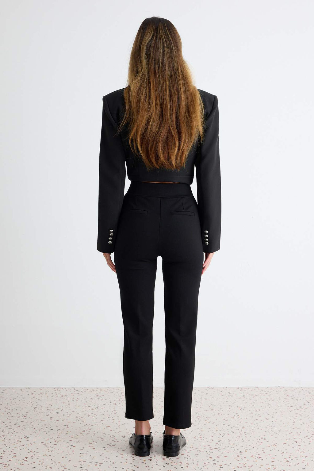 Siyah Toparlay_c_ Y_ksek Bel Nerv_rl_ Beli Lastikli Slim Fit Kal_n _rme Pantolon TWOAW24PL00114 - Trendyolmilla фото 5