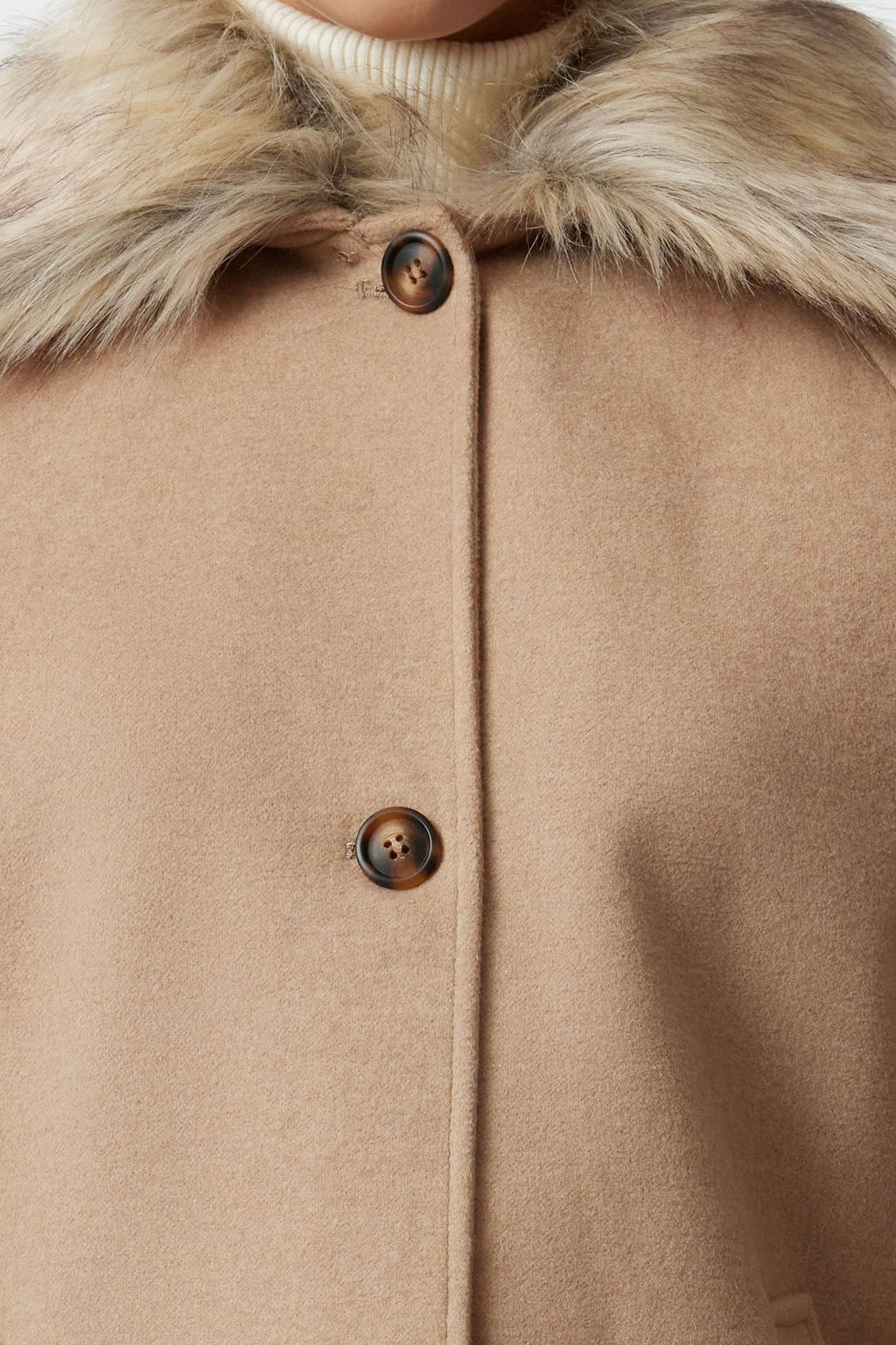 Bej C?kar?labilir Yaka Kurk Detayl? Regular Midi Yunlu Kaban TWOAW25KB00070