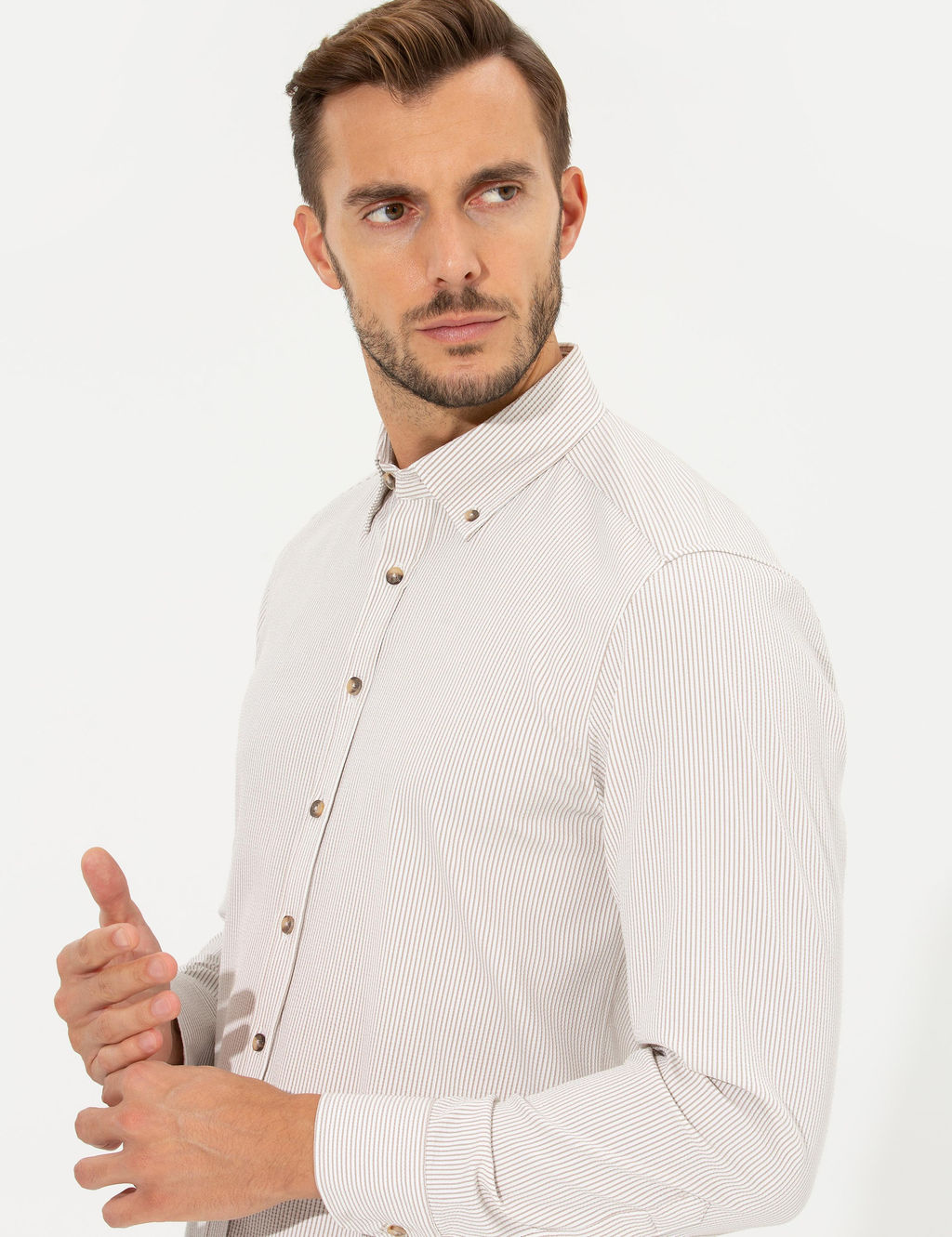 Bej Slim Fit Uzun Kollu G_mlek