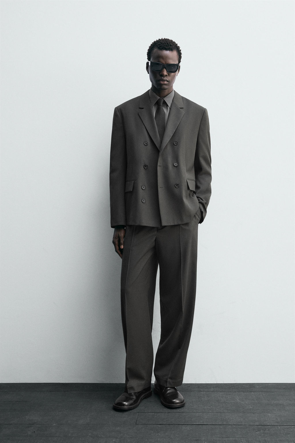 DOUBLE-BREASTED WOOL BLEND SUIT BLAZER