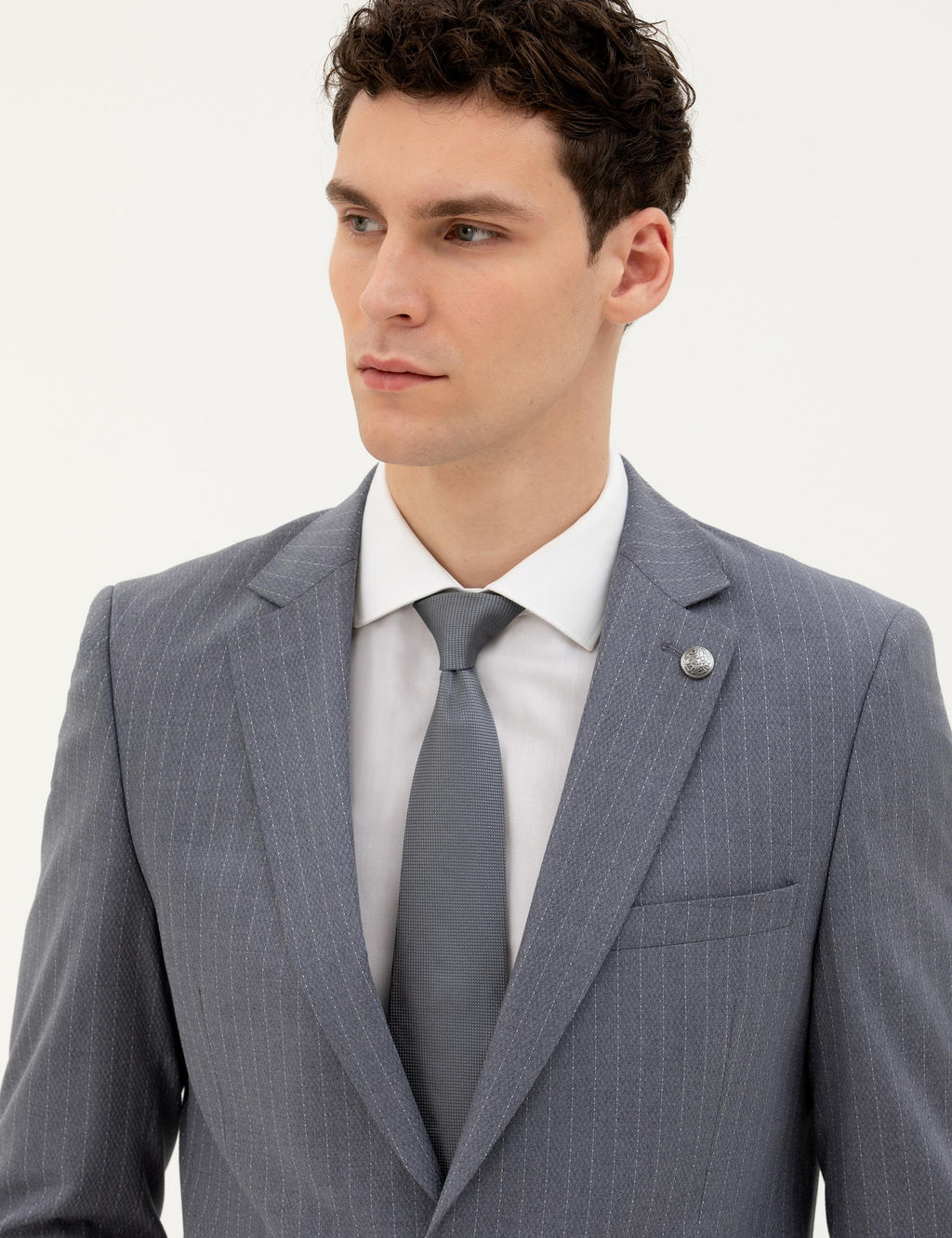 Koyu Mavi Ex. Slim Fit _izgili Tak_m Elbise