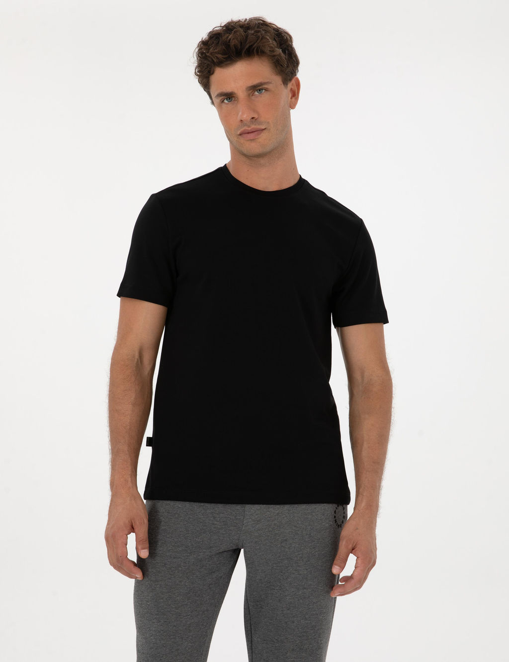 Siyah Regular Fit Kal_n Dokulu Bisiklet Yaka Basic Ti__rt - Pierre cardin фото 3